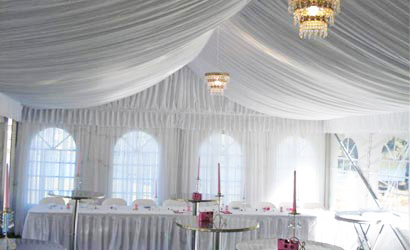 6m x 15m wedding marquee silk and chandelier
