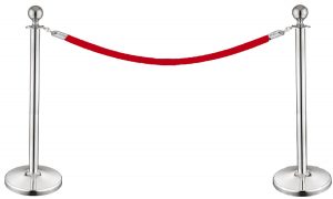 Red rope and chrome bollard
