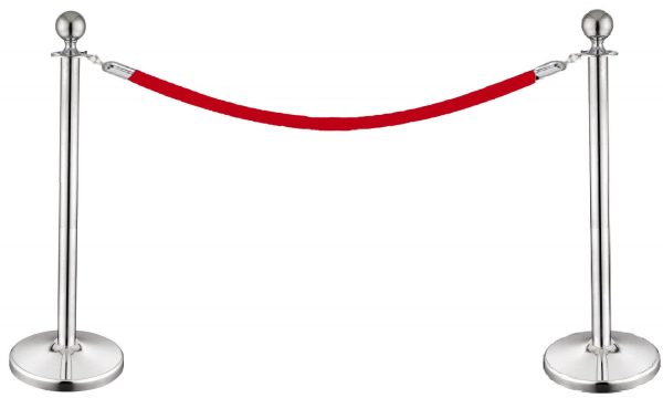 Red rope and chrome bollard