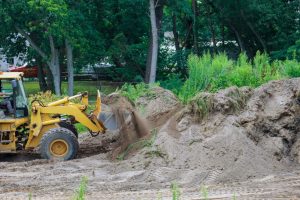 excavator during earthmoving works